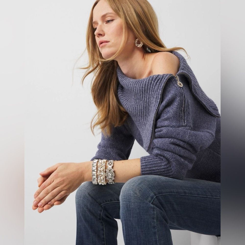 White House black market Zip Neck Dolman Sleeve Sweater xxs blue‎ NWT in pkg